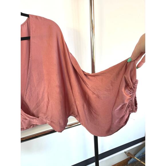 Free People Midnight Vibes Silky Satin Dolman Sleeve Crop Wrap Rose Pink Medium - Picture 5 of 11